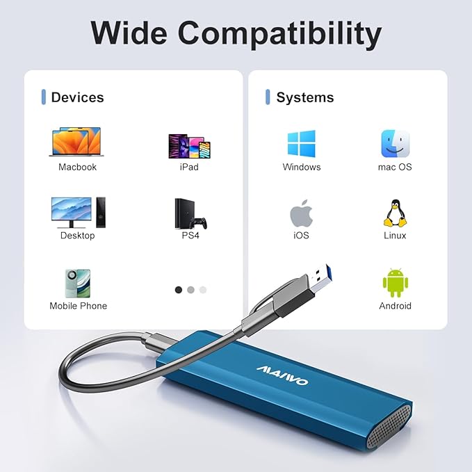 MAIWO M.2 SATA SSD Enclosure, USB3.2 Gen1 Type-C to SATA NGFF Based M.2 Solid State Drive Adapter Reader, Support B Key B+M Key, Aluminum (K1690S)