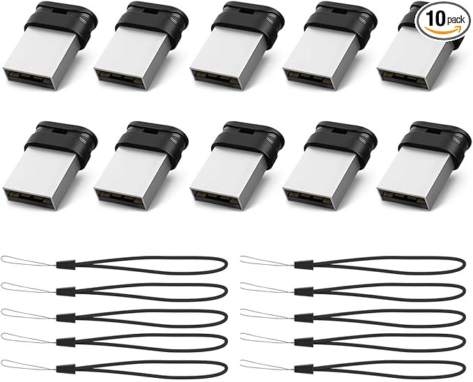 RAOYI 10 Pack 64GB USB Flash Drive, USB 2.0 Mini Fit Memory Stick Ultra Slim Thumb Drive Jump Drive Zip Drive Pen Drive with Lanyard-Black