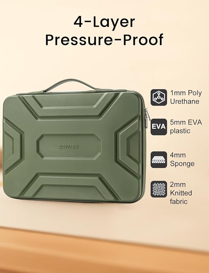 DOMISO 17 inch Laptop Sleeve with Handle, Shockproof and Waterproof EVA Protective Laptop case, Laptop Sleeves for 17.3" HP Dell Asus Laptop, Green