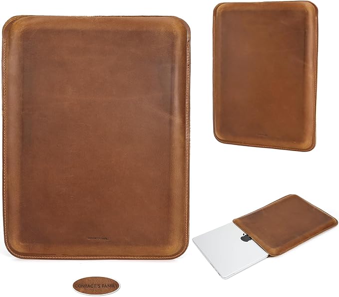 Top Grain Leather 14.2" Laptop Sleeve Case, Solid Vintage Design, Compatible with MacBook Pro 14" 2021 M1 A2442 & Old Versioned 13-13.3 Inch MacBook Pro/MacBook Air, Brown 14.2 Inch