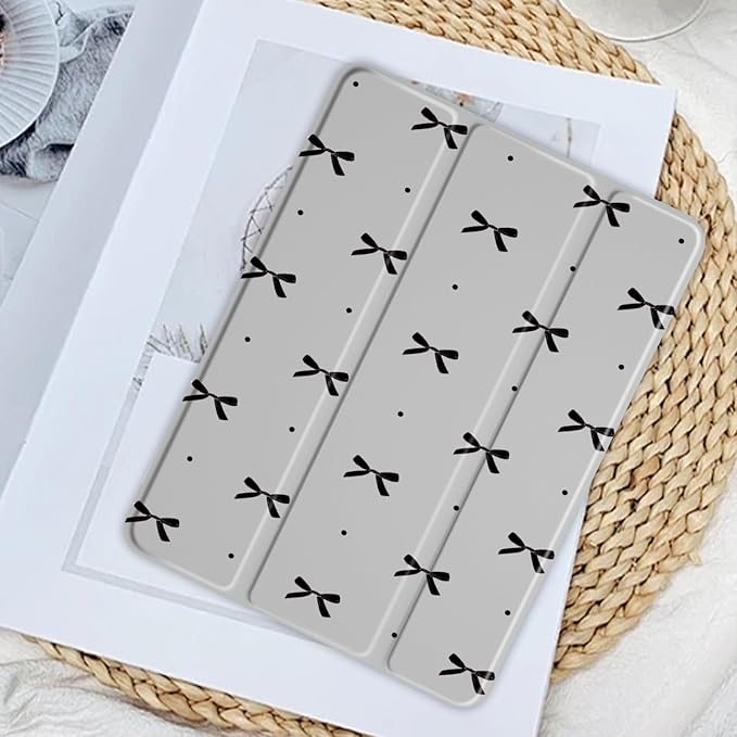 JOYLAND Cute Girly Bowknot Case for iPad Air 13-inch (M3) 2025/ (M2) 2024, Clear Acrylic Hard Back Grey Case with Pencil Holder Trifold Stand Tablet Cover for Girls Women