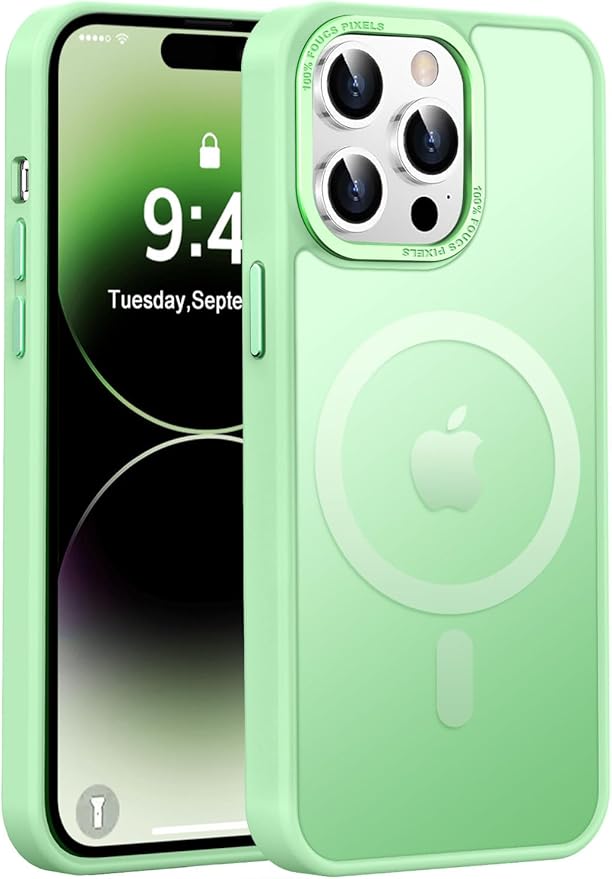 Newfuture Designed for iPhone 14 Pro Max Case with Magnetic [13 FT Military Drop Protection] [Compatible with Magsafe] Slim Translucent Matte Shockproof with Anti-Fingerprint Phone Case, Matcha Green