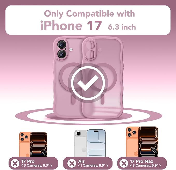 CAPRARO Magnetic for iPhone 17 Case for Women Girls, Upgraded [Full Camera Protection] [Compatible with MagSafe] Cute Wave Translucent Matte Phone Case for iPhone 17, Black Currant
