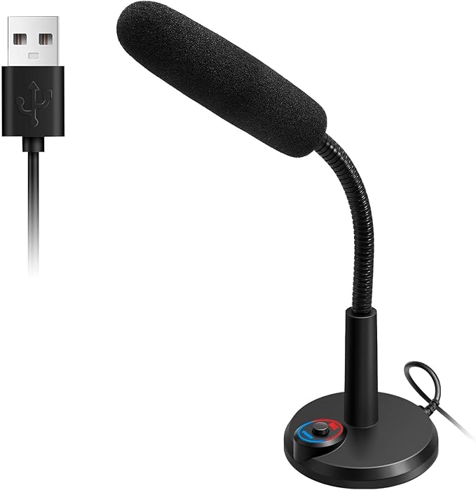 RGB USB Condenser Microphone, Plug & Play Desktop PC Mic with Mute Button, Flexible Gooseneck for PC, Mac, PS5, Gaming, Streaming, Zoom, Discord (1.5m Cable)