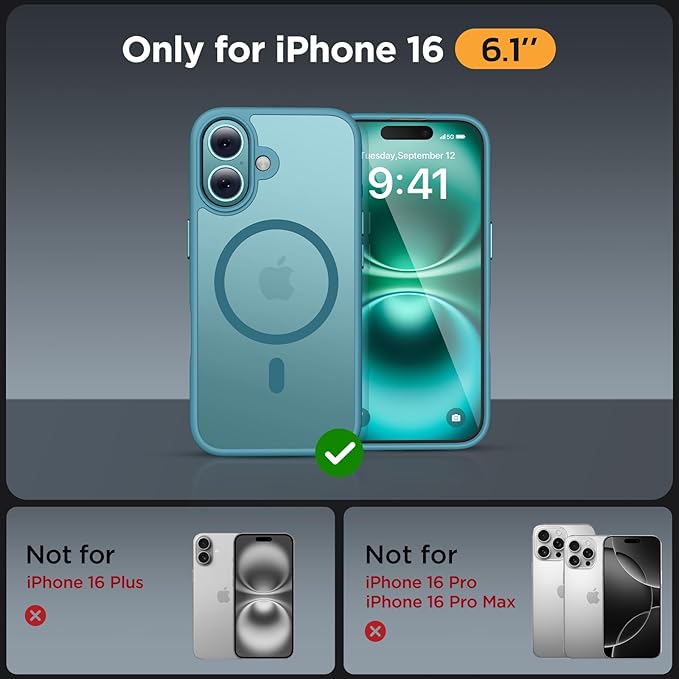 Miracase Magnetic Series for iPhone 16 Case [Compatible with MagSafe] Military-Grade Protection, Anti-Fingerprint, Slim Phone Case for iPhone 16 6.1 inch - Teal