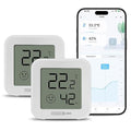 2PC Bluetooth Thermometer Hygrometer, Indoor Temperature Humidity Sensor with Electronic Ink Display, App Notification Alert, Free Data Storage Export, Digital Remote Monitor for Bedroom