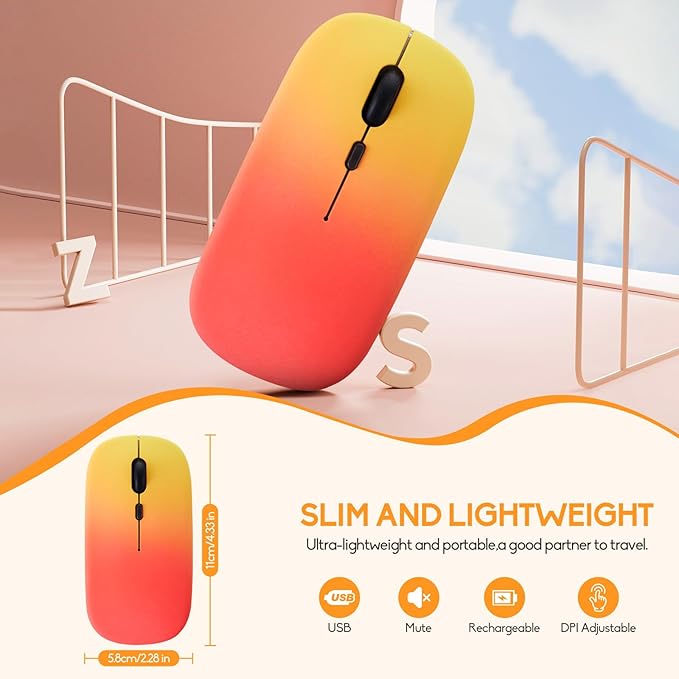 Wireless Bluetooth Mouse,LED Dual Mode Rechargeable Silent Slim Laptop Mouse,Portable(BT5.2+USB Receiver) Dual Mode Computer Mice,for Laptop,Desktop Computer,ipad Tablet,Phone,Mac(Rosy glow red)
