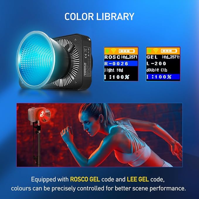 ZC-100BI 100W COB Video Light with Bowens Mount,10000Lux/m 2700K-7500K Bi-Color Camera Light with 10 Scenario Simulations Control Continuous Lighting for Photography (ZC-60C+Battery)