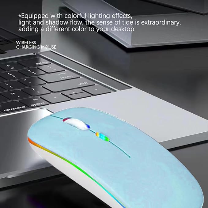 Guiheng Wireless Bluetooth Mouse,LED Dual Mode Rechargeable Silent Slim Laptop Mouse,Portable(BT5.2+USB Receiver) Dual Mode Computer Mice,for Laptop,Desktop Computer,ipad Tablet,Phone,TV (Blue)