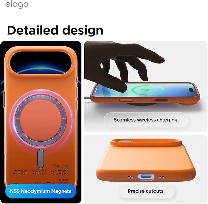 elago for iPhone Air Case, Premium Magnetic Silicone Case, Compatible with MagSafe, Liquid Silicone Material, Protective Cover, Shockproof, Slim Phone, 6.5 inch (Orange)
