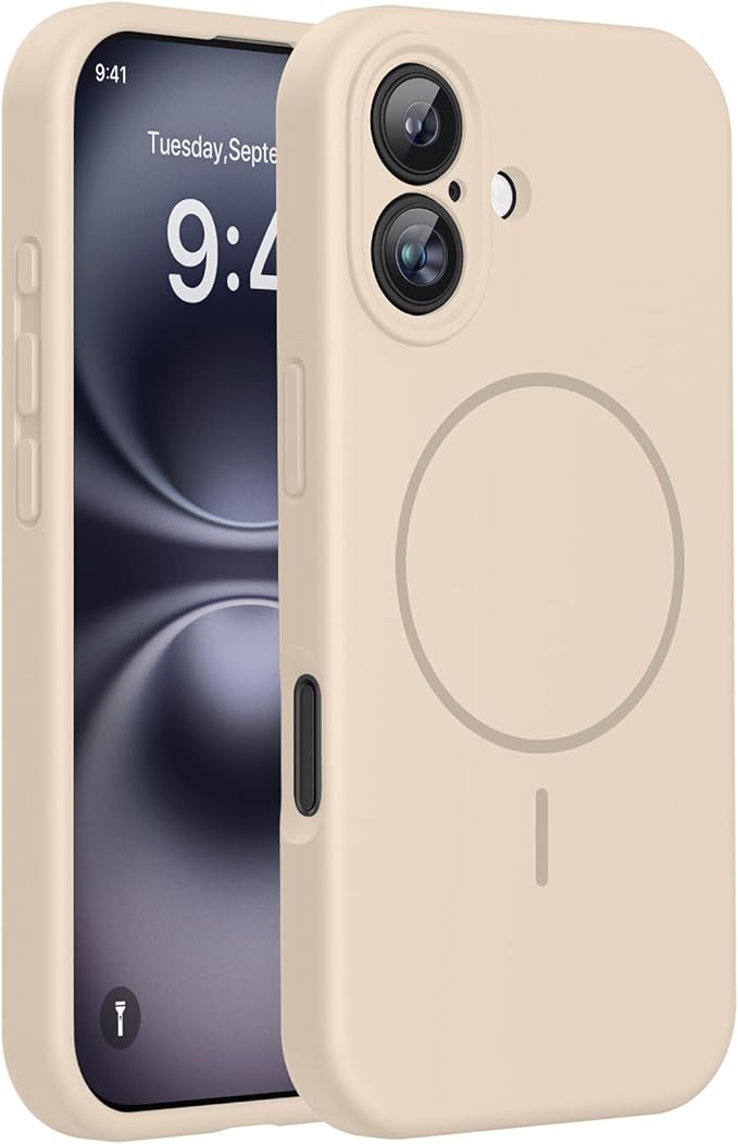Miracase Magnetic for iPhone 16 Plus Case, [Soft Anti-Scratch Microfiber Lining], Magnetic for MagSafe, Liquid Silicone Shockproof Drop Protection Phone Case for 16 Plus,Sand