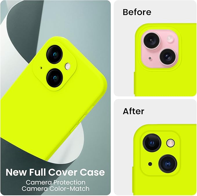 FireNova Designed for iPhone 15 Case, Silicone Upgraded [Camera Protection] Phone Case, Soft Anti-Scratch Microfiber Lining Inside, 6.1 inch, Fluorescent Green