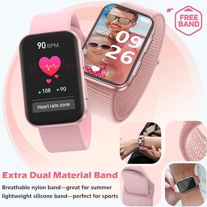 MorePro Health Fitness Tracker for Women Men, 24/7 Heart Rate Blood Pressure & Oxygen Monitoring, Sleep Tracker, 120+ Sport Modes Smart Watch, IP68 Waterproof, 2 Bands, Compatible Android iOS