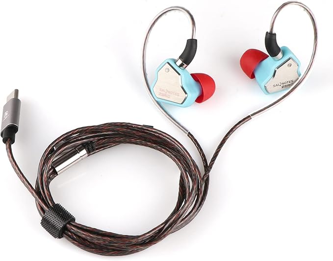 Linsoul 7Hz Salnotes Zero HiFi 10mm Dynamic Driver in-Ear Earphone IEM with Metal Composite Diaphragm Stainless Steel Faceplate Detachable 2Pin OFC Cable (Blue, with Mic, Type C)
