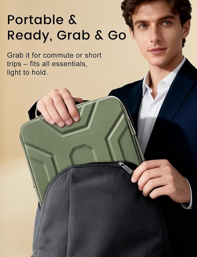 DOMISO 17 inch Laptop Sleeve with Handle, Shockproof and Waterproof EVA Protective Laptop case, Laptop Sleeves for 17.3" HP Dell Asus Laptop, Green