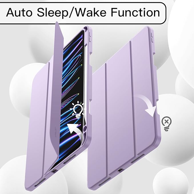 JETech Case for iPad Pro 11 Inch 2022/2021/2020 Model (4th/3rd/2nd Generation), with Pencil Holder, Support 2nd Pencil Charging, Slim Tablet Cover with Soft TPU Back, Auto Wake/Sleep (Light Purple)