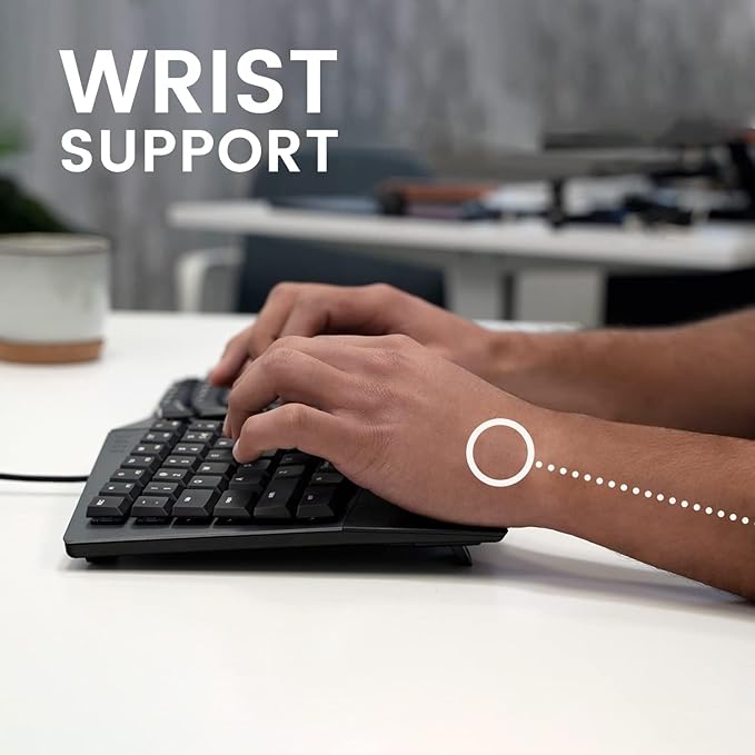 Perixx PERIBOARD-535BL Wired Ergonomic Mechanical Full-Size Keyboard - Low-Profile Blue Clicky Switches Programmable Feature with Macro Keys Compatible Windows and Mac OS X US English, Black