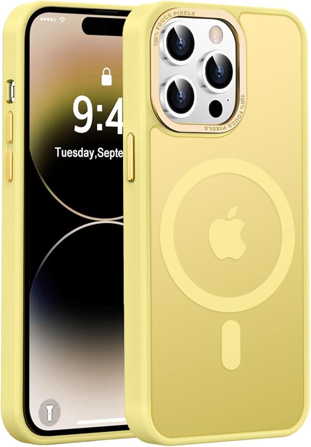 Newfuture Designed for iPhone 14 Pro Max Case with Magnetic [13 FT Military Drop Protection] [Compatible with Magsafe] Slim Translucent Matte Shockproof with Anti-Fingerprint Phone Case, Yellow