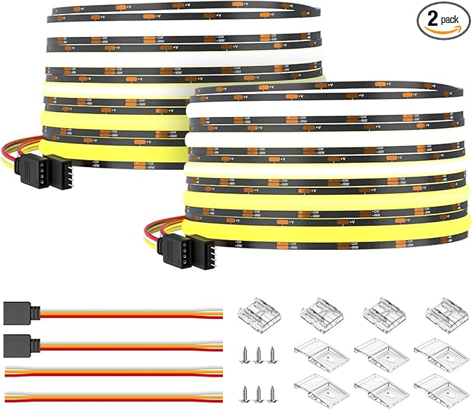 BTF-LIGHTING FCOB CCT COB LED Strip Tunable 2700K-6500K DC12V 2X16.4FT Total 32.8FT 640LED/m CRI 90+ Flexible High Density Dimmable LED Light for Home Indoor Decor(No Adapter or Controller)