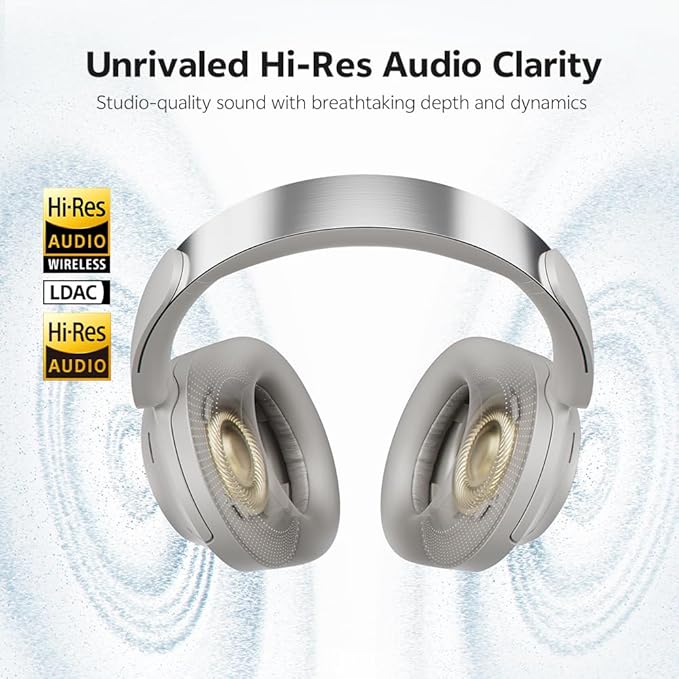 QCY H3S Wireless Over-Ear Headphones, Hybrid Active Noise Cancelling Headphones, Hi-Res Wireless, 102H Playtime, Fast Charging, Comfort Fit, Dual Connection, Bluetooth 6.0(Grey)
