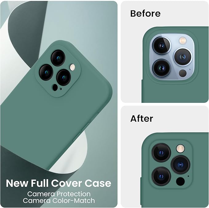 FireNova Designed for iPhone 13 Pro Max Case, Silicone [Camera Protection] Phone Case with [2 Screen Protectors], Soft Anti-Scratch Microfiber Lining Inside, 6.7 inch, Midnight Green
