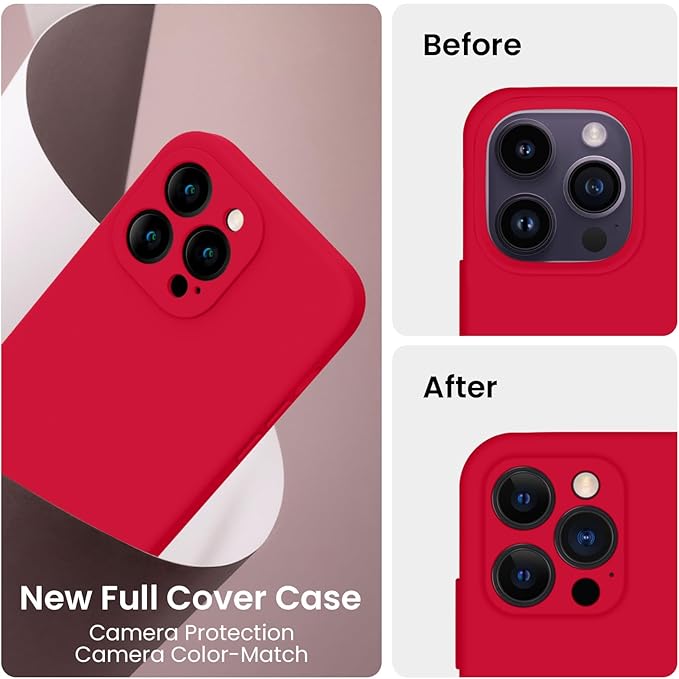 FireNova Designed for iPhone 14 Pro Case, Silicone Upgraded [Camera Protection] Phone Case, Soft Anti-Scratch Microfiber Lining Inside, 6.1 inch, Deep Red