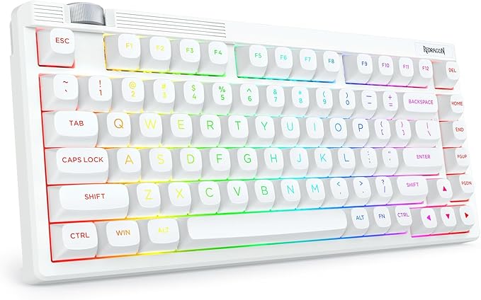 Redragon Wireless Mechanical Keyboard Creamy, Bluetooth/2.4GHz/USB-C Wired, 75% Hot Swappable Custom Gaming Keyboard with Knob, RGB Backlit, Pre-lubed Linear Switches, PBT Keycaps, White