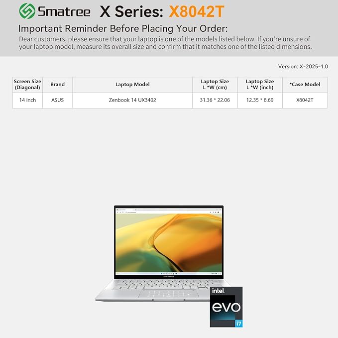 Smatree Hard EVA Protective Sleeve Compatible for 14 inch ASUS Vivobook 14 X1407, Vivobook 14 M1407/X1407QA Copilot+PC, Vivobook S14 S3407QA Copilot+PC, Zenbook 14 UX3402 Case, Green (X8042TG)