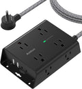 Addtam Surge Protector Power Strip, 8 Widely Outlets with 4 USB Ports (2 USB C), 5ft Extension Cord with Multiple Plug Outlets, 3 Side Outlet Extender, Flat Plug, Wall Mount, ETL, Black