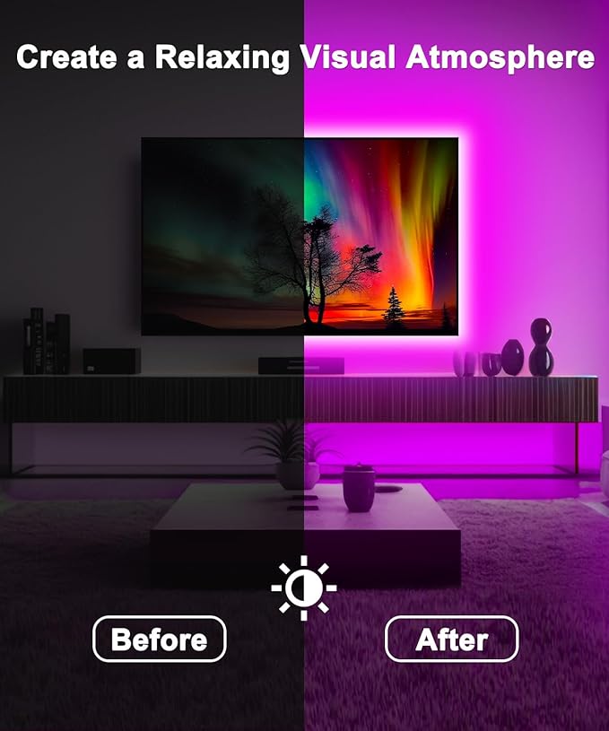 Daymeet Led Lights for TV, 13.1ft Strip Lights for 45-60 inch Tv, RGB Music Sync TV Backlight Color Changing, Bluetooth APP Remote Control Tv Lights USB Powered LED Strip Lights for Bedroom Decor