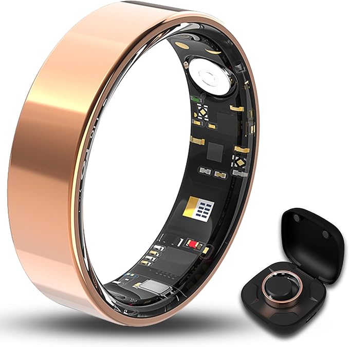 Smart Ring for Women Men Fitness Tracker with Blood Oxygen,Heart Rate,Sleep Monitoring,Step Counting,for iPhone and Android,Waterproof smart blood pressure monitor,No Subscription Fees (Rose Gold, 9)