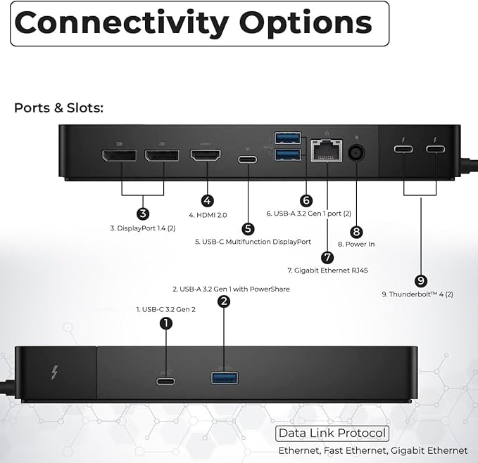 Dell WD22TB4 Thunderbolt 4 Dock Bundle - 40Gbps USB-C/USB-A, 1 Year Warranty with 180W Adapter, Anyhdd HDMI, DP, USB-C Cable & Cloth - Docking Station, Supports Dual/Triple Monitors & 4k Display