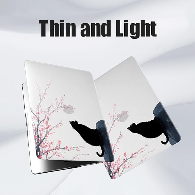 DTangLsm for MacBook Pro 13 inch Case M2 2025 2024-2016 M1 A2338 A2289 A2251 A2159 A1989 A1706 A1708, Cute Cat Slim Protective Hard Shell Cover for Mac Book Pro 13 Case+Keyboard Skin, Black Cat Flower