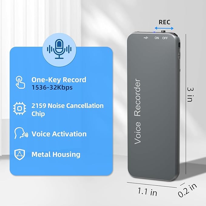 128GB Mini Voice Recorder, 40Hours Long Recoring Time, Digital Voice Activated Recorder with Metal Housing and Triple Noise Reduction, Ideal for Interviews Meetings Classes (Gray)