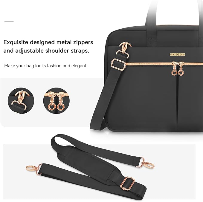 Ferkurn 15.6 16 Inch Laptop Case Bag for Women Men Compatible with MacBook Pro M5/HP OmniBook Omen Envy/Lenovo Yoga IdealPad/Dell Pro Inspiron, Carrying Briefcase Computer Messenger Bag Case, Black
