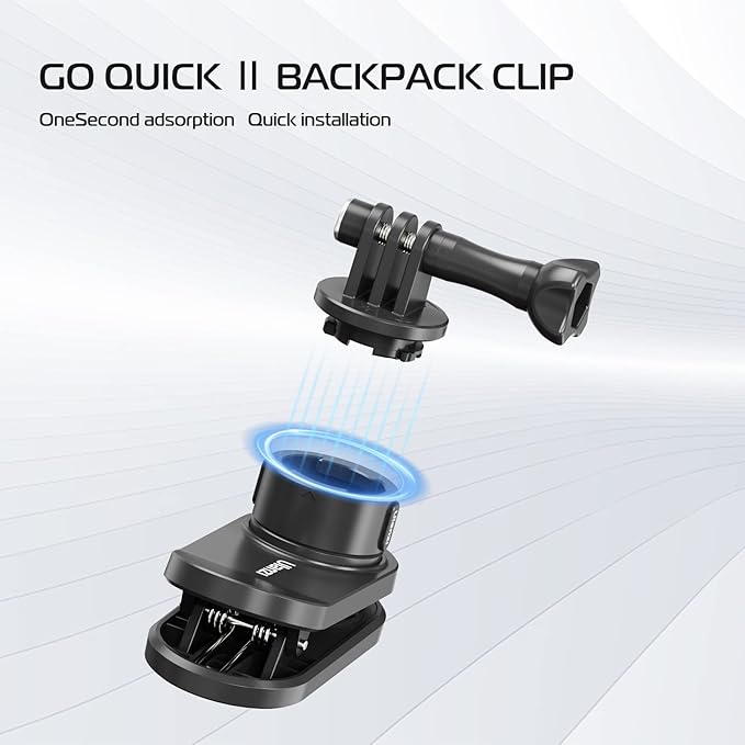 ULANZI Backpack Mount for Action Camera, Go Quick II Magnetic Suction Clip Clamp Mount Quick Release Shoulder Strap Holder Universal Accessories for Max Hero 13 12 11 10 9 8 7 6 5 Black DJI Action