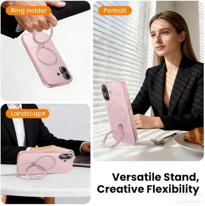 360°Ring Stand for iPhone 17 Case, Compatible with MagSafe, Military-Grade Protective,Anti-Yellowing, Scratch-Resistant Back Cover Phone Case for iPhone 17 6.3", Light Pink