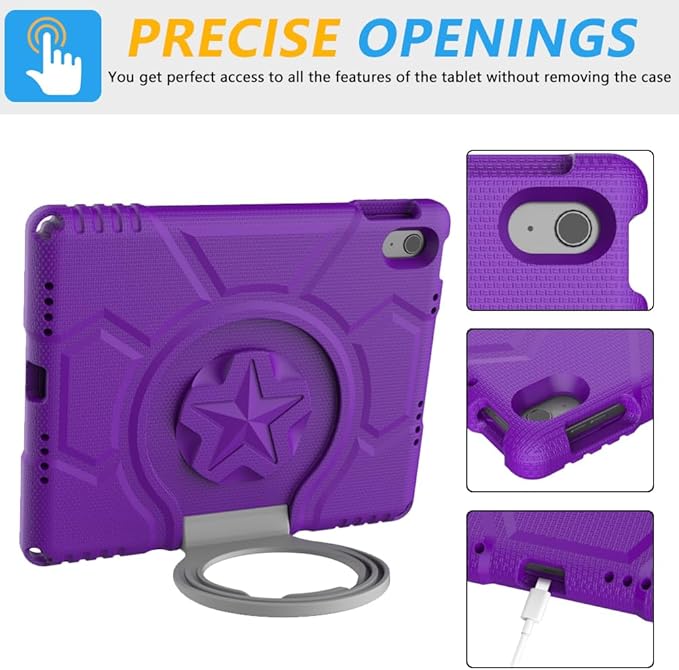 Kids Case for iPad 10th Generation 10.9-inch (2022) & iPad Air 11-inch M2 (2024) & iPad Pro 11-inch M4 (2024), Lightweight Shockproof Case Built-in Screen Protector with Handle Stand, Purple