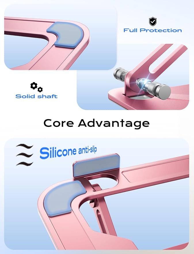 JCZT Adjustable Laptop Stand for Desk, Metal Foldable Laptop Riser, Portable Laptop Holder Mount, Ventilated Cooling Computer Notebook Stand for MacBook Air Pro, All 10-16'' Notebooks Laptops, Pink