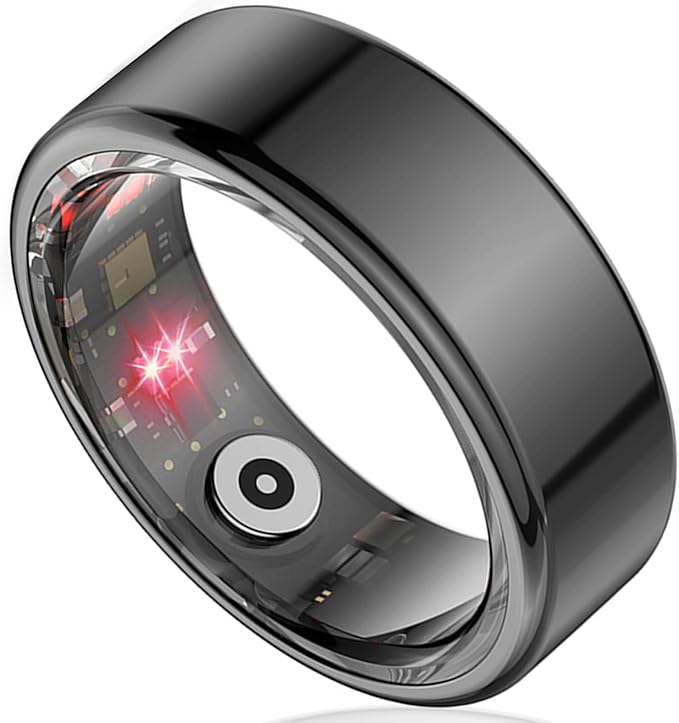 Smart Ring Health Tracker for Women Men, Sleep Tracker with Heart Rate and Blood Oxygen, Fitness Ring for Activity Monitoring, 15 Days Battery, No Subscription, Titanium Alloy (Black, #9)