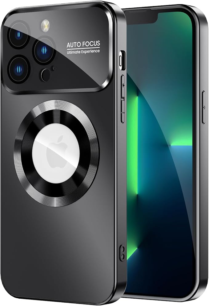 MAKAVO Magnetic for iPhone 13 Pro Max Case, Compatible with MagSafe, Built-in Camera Lens Protector, Logo View, Military Grade Drop Proof Phone Case Cover, Black
