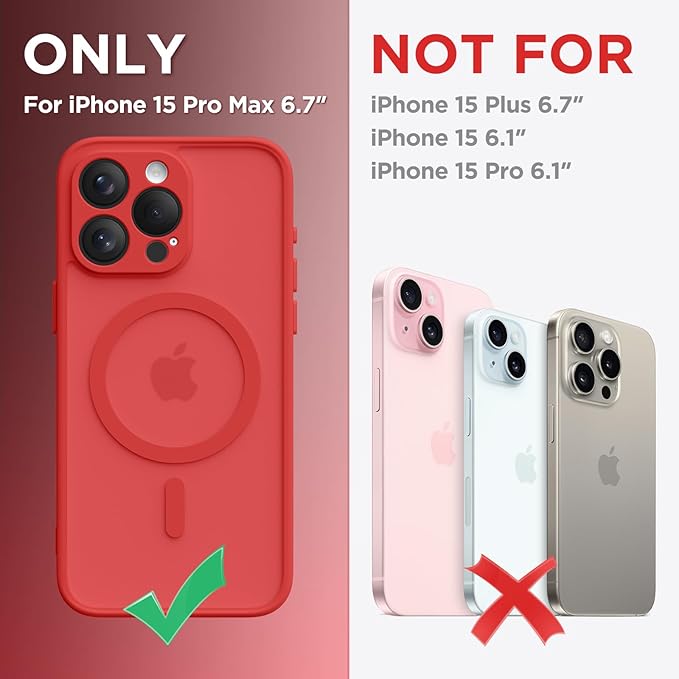 CAPRARO Magnetic for iPhone 15 Pro Max Case, [Compatible with MagSafe] [Full Camera Protection] Shockproof Protective Slim Translucent Matte Phone Case for iPhone 15 Pro Max 6.7'', Watermelon Red