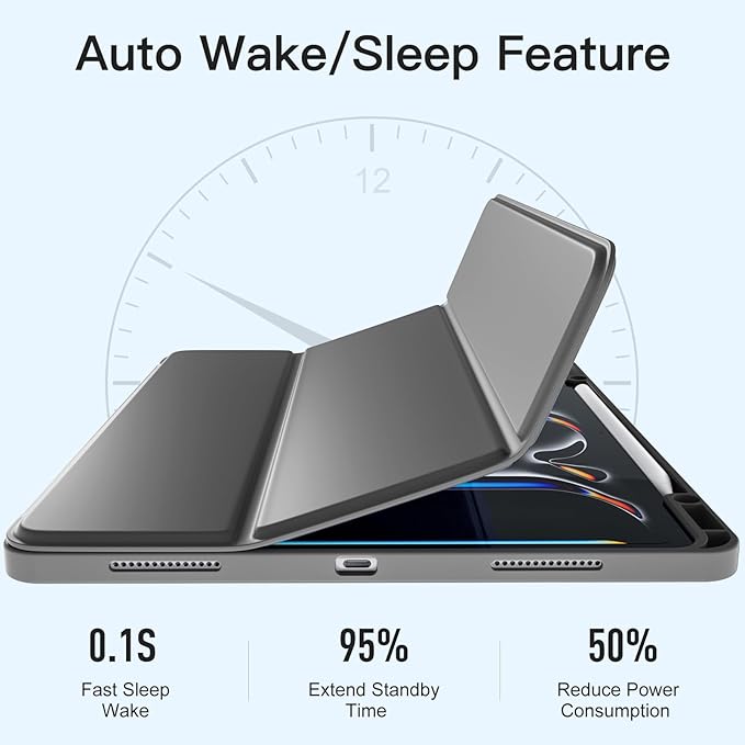Akkerds Compatible with iPad Pro 13 Inch Case (M5/M4) 2025/2024, for iPad 13 Pro Case with Pencil Holder, Slim Trifold Stand Protective Cover with Soft TPU Back, Auto Wake/Sleep (Darkgrey)