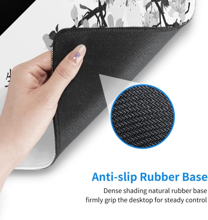 Black White Cherry Blossom Mouse Pad 31.5 X 11.8 Inch XL Japanese Art Style Design Extended Gaming Mousepad Large Non-Slip Rubber Base Keyboard Desk Mat with Stitched Edges for Gaming Office