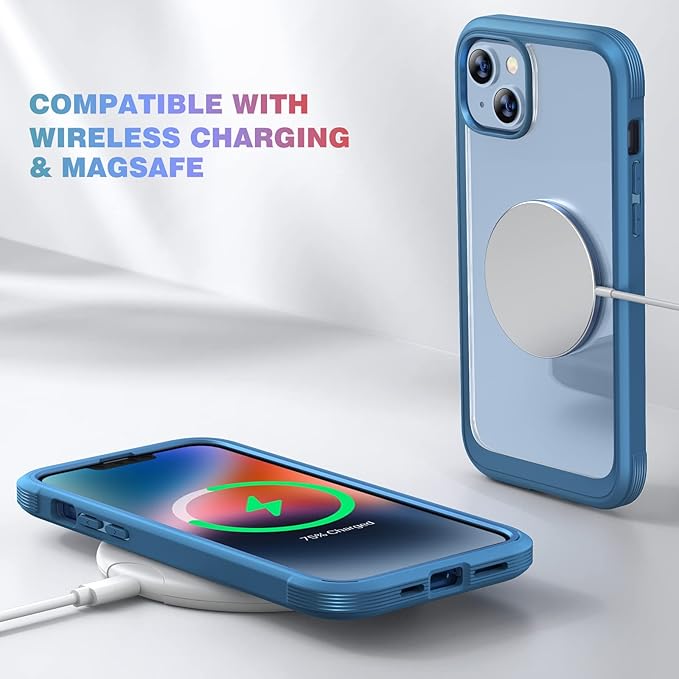 Diaclara Designed for iPhone 14 Case, Full Body Rugged Case with Built-in Touch Sensitive Anti-Scratch Screen Protector, with Camera Lens Protector for iPhone 14 6.1" (Blue and Clear)