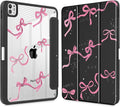 May Chen for iPad Pro 13 Inch Case M5 2025 / M4 2024, Built Pencil Holder & Clear Transparent Print Back Shell Slim Stand Shockproof Tablet Cover, Auto Wake/Sleep, Black Bows