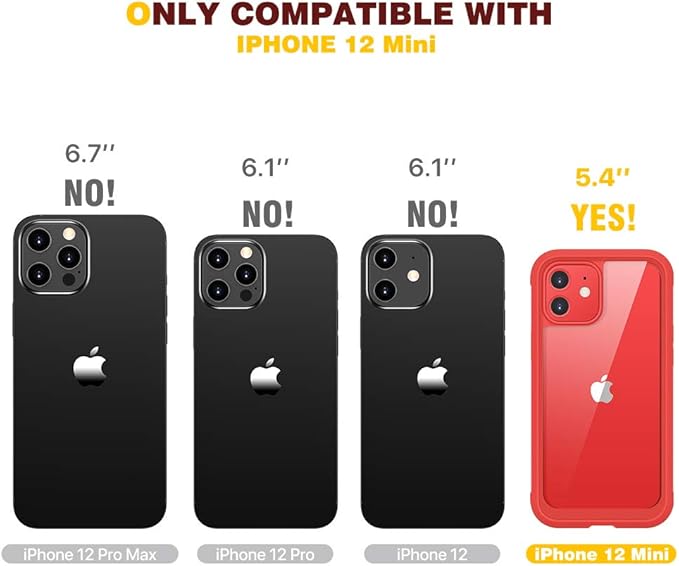 Diaclara Designed for iPhone 12 Mini Case, Full Body Rugged with Built-in Touch Sensitive Anti-Scratch Screen Protector, Soft TPU Bumper Case Designed for iPhone 12 Mini 5.4" (Red and Clear)