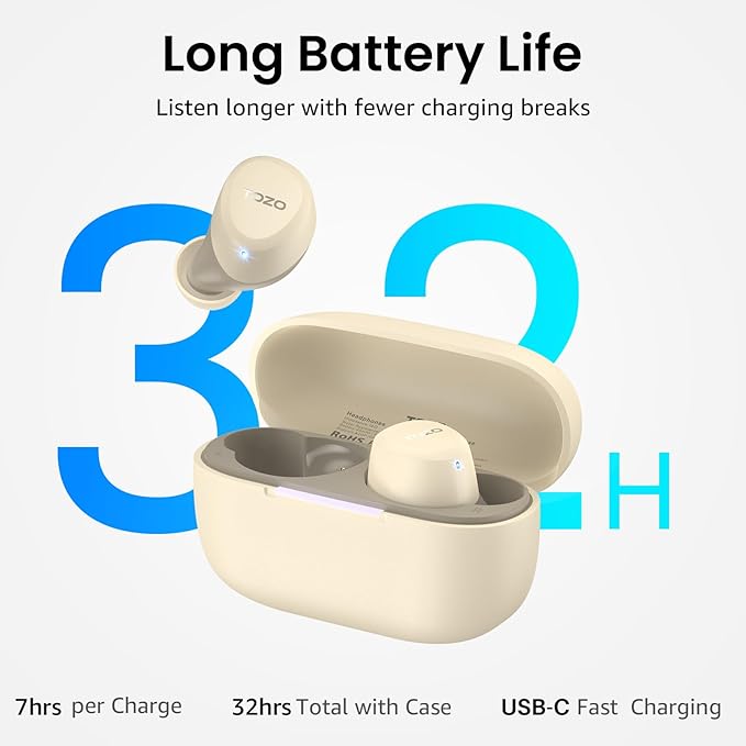 TOZO A1 Wireless Earbuds Bluetooth 5.3 Light Weight in Ear IPX5 Waterproof Headphones 2 Mic for AI Calls, Immersive Premium Sound Bass Headset with Charging Case, 32 Presets EQ Customization via App