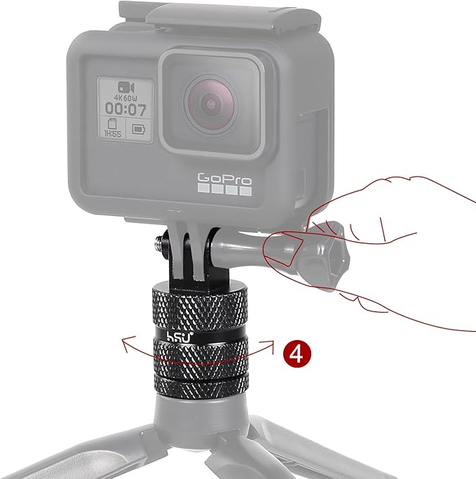 HSU Aluminum 1/4 inch 20 Camera Mount, 360 Degree Rotation Tripod Adapter Fits GoPro Hero, DJI Osmo Action Camera Insta360 Ace Pro AKASO Campark and Other Standard 1/4 Accessories