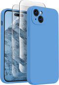 FireNova Designed for iPhone 15 Case, Silicone Upgraded [Camera Protection] Phone Case with [2 Screen Protectors], Soft Anti-Scratch Microfiber Lining Inside, 6.1 inch, Blue